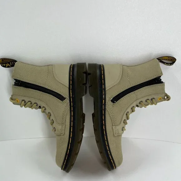 Dr. Martens Youth Combat Boots Size 13 Lace Up Side Zip Beige Canvas - Picture 8 of 13